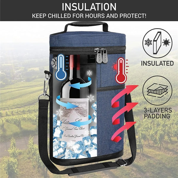 Portable Insulated 2 Bottle Wine Tote Carrier Cooler Bag
