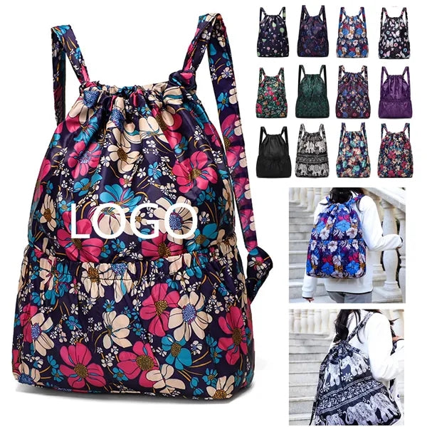 Large Capacity Floral Fabric Drawstring Backpack