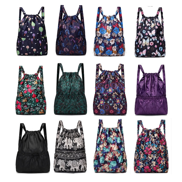 Large Capacity Floral Fabric Drawstring Backpack