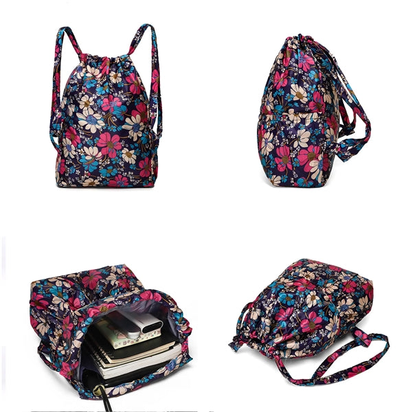 Large Capacity Floral Fabric Drawstring Backpack