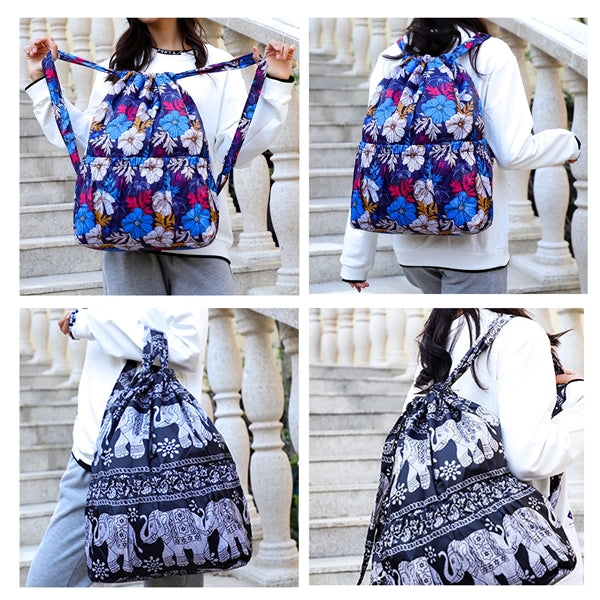 Large Capacity Floral Fabric Drawstring Backpack