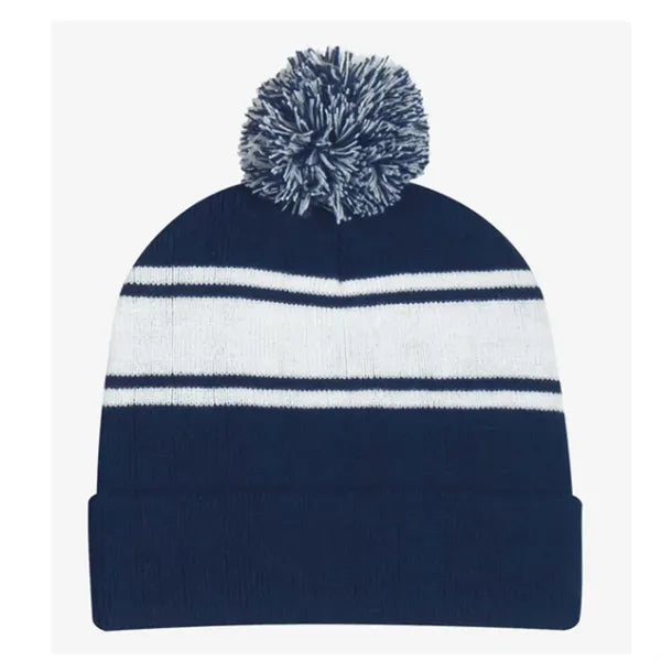 Two-Tone Knit Pom Beanie With Cuff