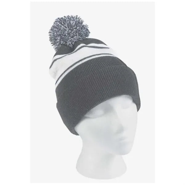 Two-Tone Knit Pom Beanie With Cuff