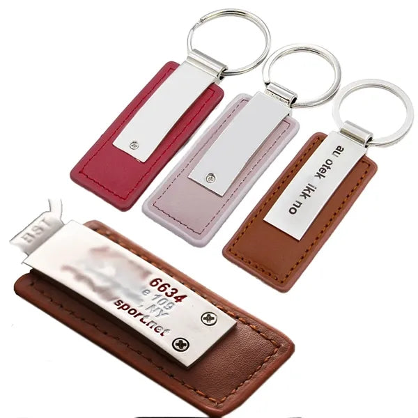 Metal Keychain With Pu Leather