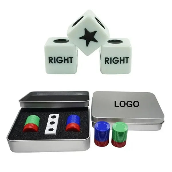 Right Left Center Dice Game Set with 3 Dices& 36 Chips