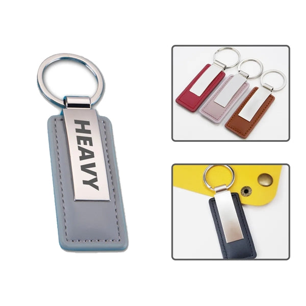 Metal Simulated Leather Strap Key Chain