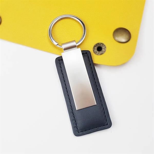 Metal Simulated Leather Strap Key Chain