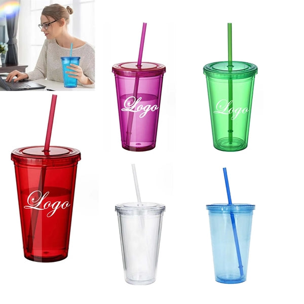 15Oz Insulated Double Wall Tumbler With Straw