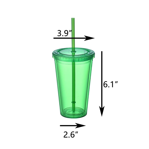 15Oz Insulated Double Wall Tumbler With Straw
