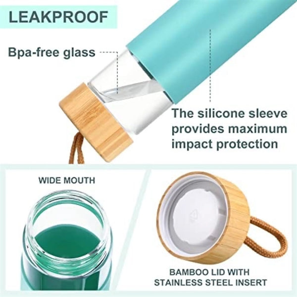 18 oz. Borosilicate Glass Water Bottle with Silicone Sleeve