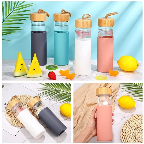 18 oz. Borosilicate Glass Water Bottle with Silicone Sleeve