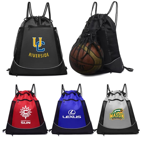 Drawstring Multi Pockets Side Mesh Basketball Bag