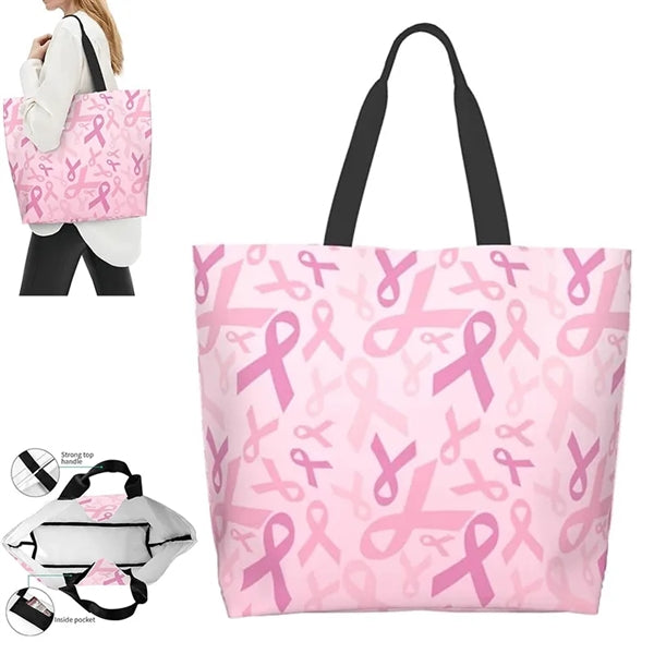 Breast Cancer Awareness Canvas Tote Bag Pink Ribbon Gift