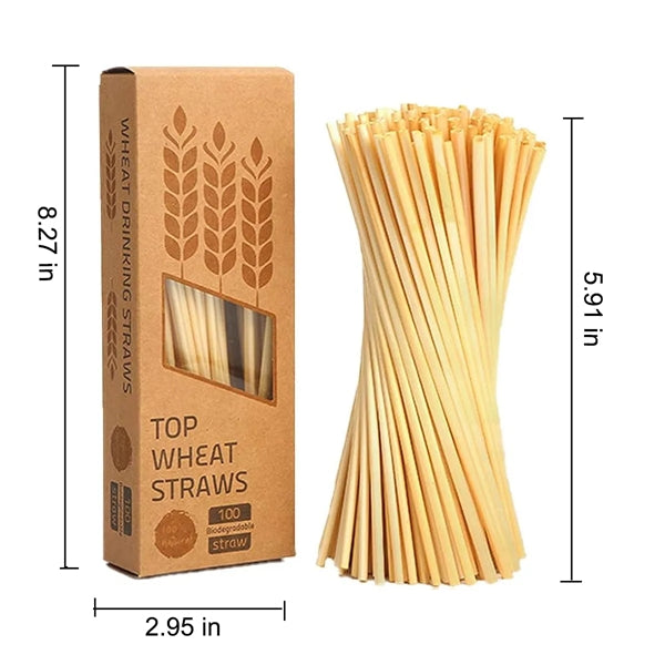 Pack of 100 Natural Wheat Drinking Straws