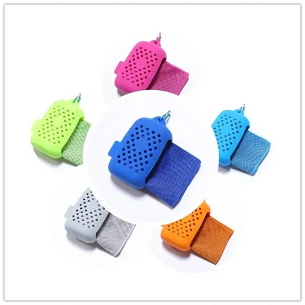 Ice Cooling Quick Dry Towels with Silicone Box with Hook