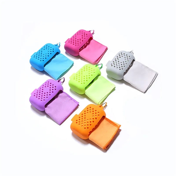 Ice Cooling Quick Dry Towels with Silicone Box with Hook