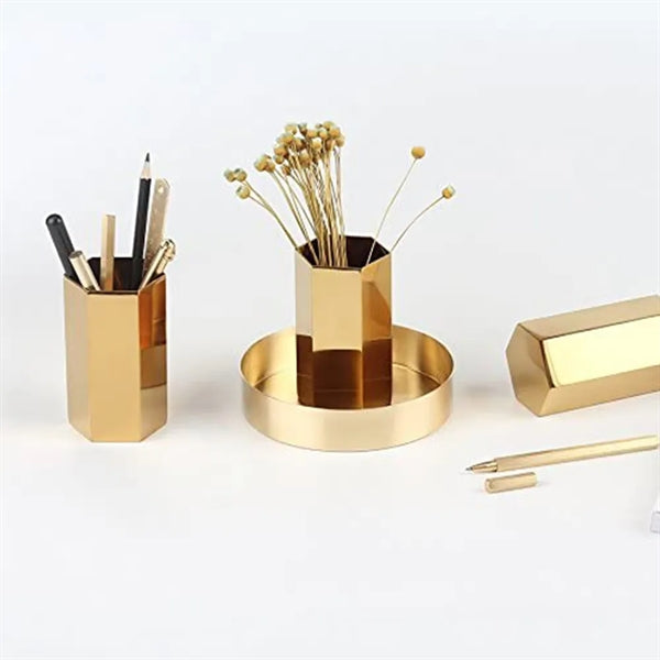 Vintage Geometric Golden Pen Holder