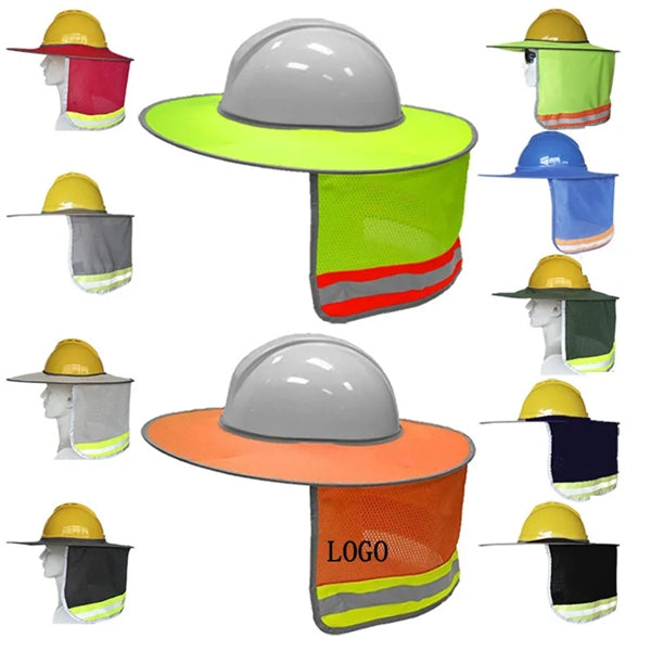 Full Brim Mesh Hard Hat Neck Sun Shade With Reflective Strip