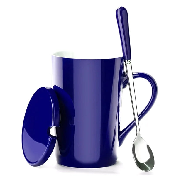 13.5oz Ceramic Coffee Mug With Spoon and Lid