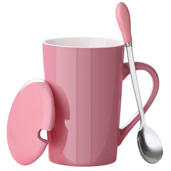 13.5oz Ceramic Coffee Mug With Spoon and Lid