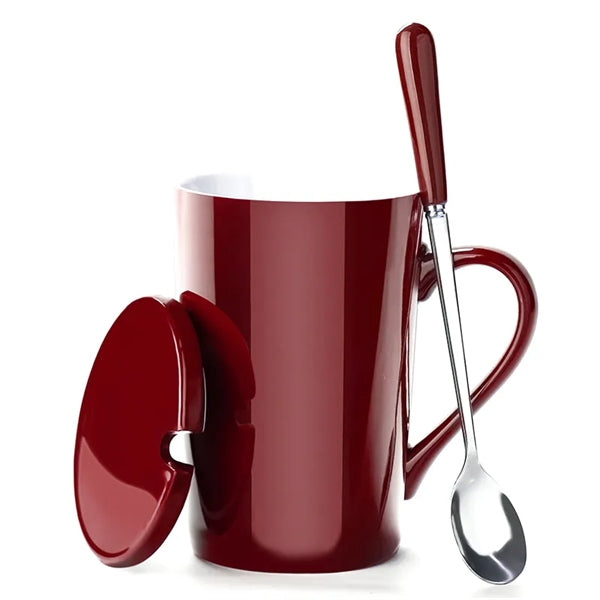13.5oz Ceramic Coffee Mug With Spoon and Lid