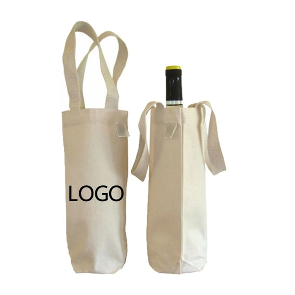 White Single Bottle Canvas Wine Tote Gift Bag