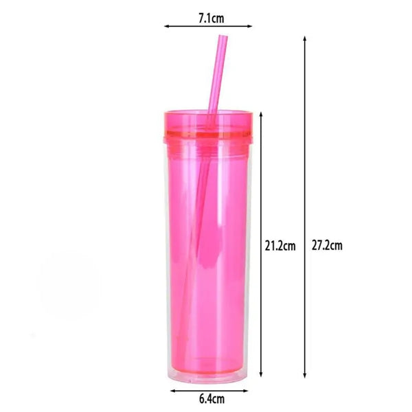 Clear Bottle Double-Wall Cup with Colorful Lid and Straw