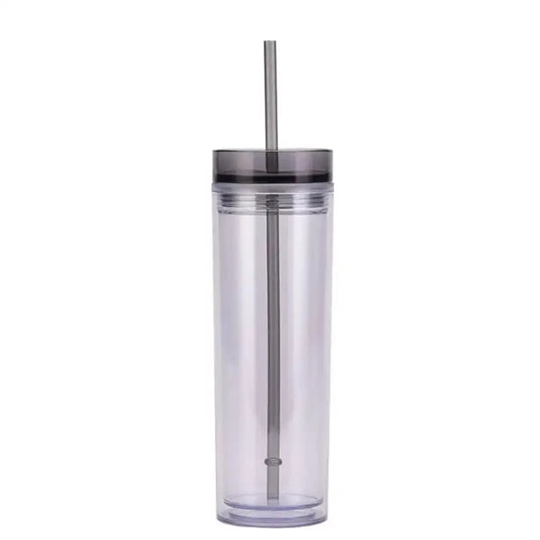 Clear Bottle Double-Wall Cup with Colorful Lid and Straw