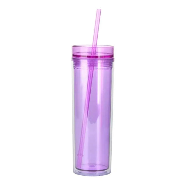 Clear Bottle Double-Wall Cup with Colorful Lid and Straw