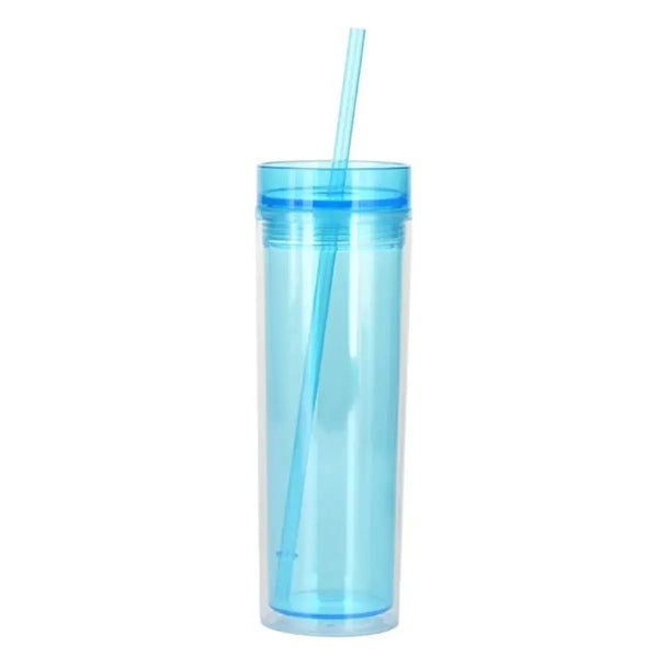 Clear Bottle Double-Wall Cup with Colorful Lid and Straw