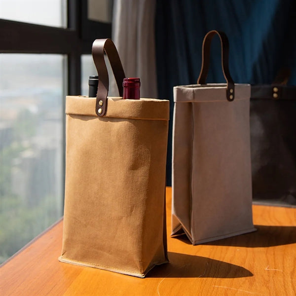 Washed Kraft Paper Wine Bag