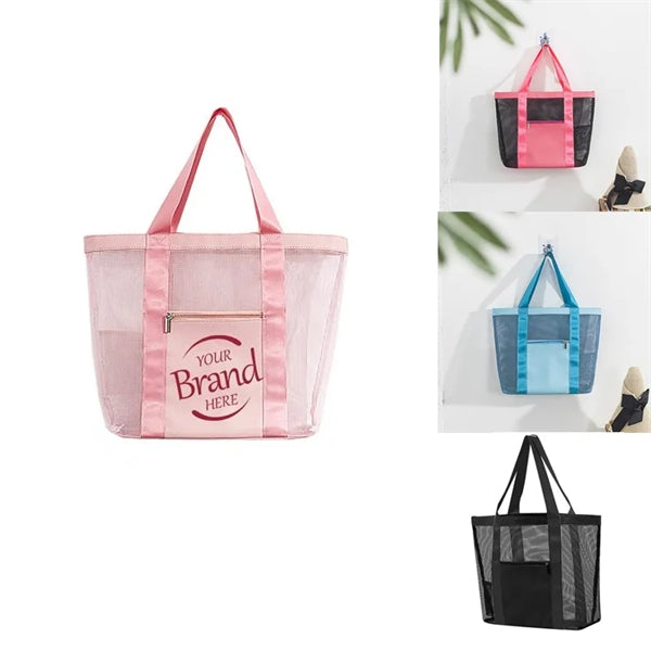 Mesh Beach Tote Bag With Pocket