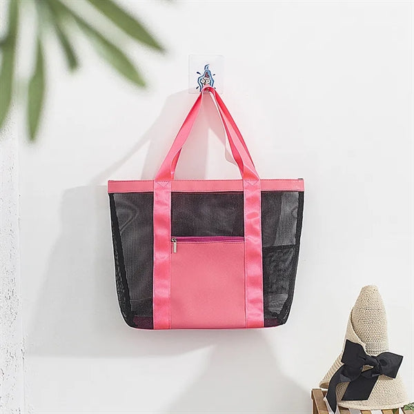Mesh Beach Tote Bag With Pocket