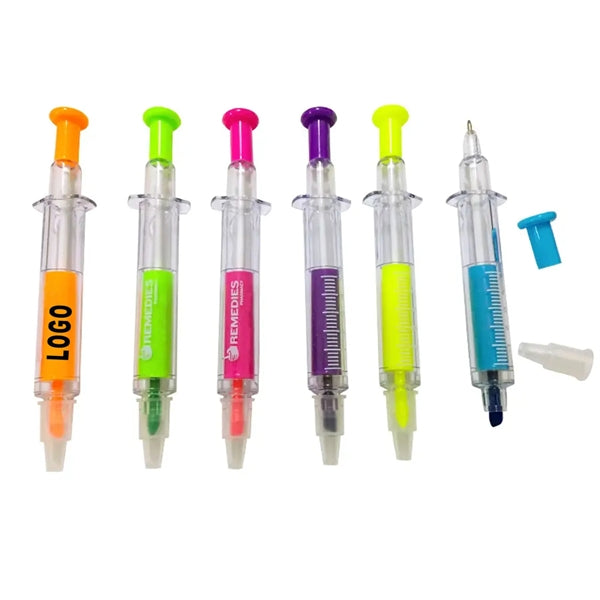 Two Ends Syringe Highlighter with Ballpoint Pen