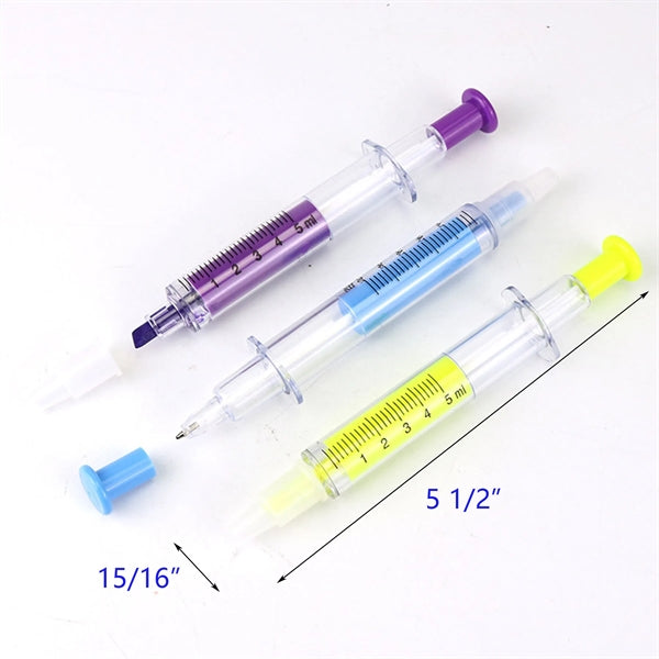Two Ends Syringe Highlighter with Ballpoint Pen