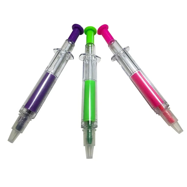 Two Ends Syringe Highlighter with Ballpoint Pen