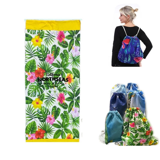 2 in 1 Beach Towel Drawstring Backapck