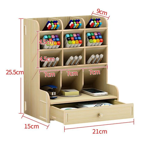 Divided Desktop Wood Storage Box