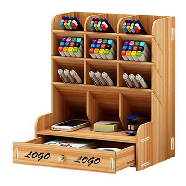 Divided Desktop Wood Storage Box