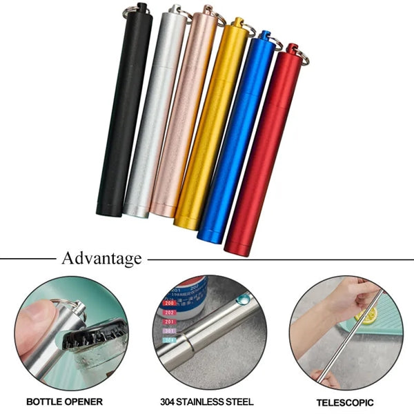Stainless Steel Telescopic Straw W/ Bottle Opener