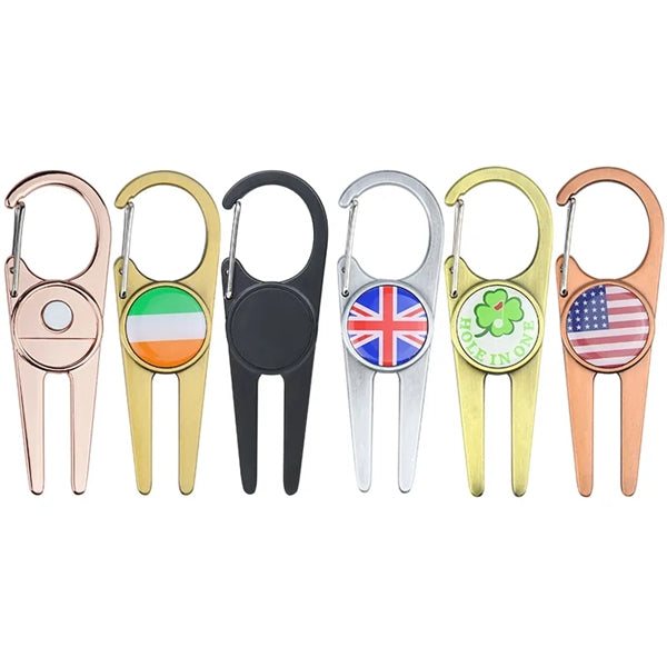 Golf Divot Repair Tool Fork Magnetic Ball Marker With Clip