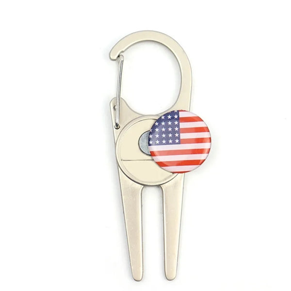 Golf Divot Repair Tool Fork Magnetic Ball Marker With Clip