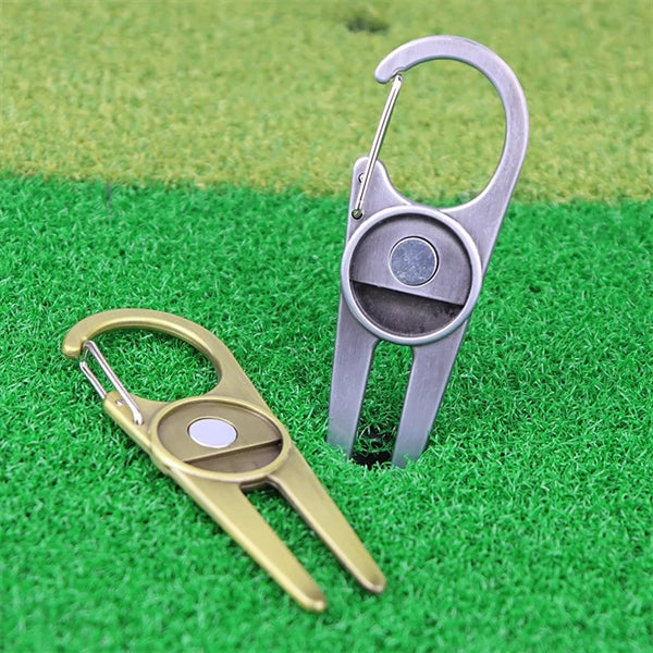 Golf Divot Repair Tool Fork Magnetic Ball Marker With Clip