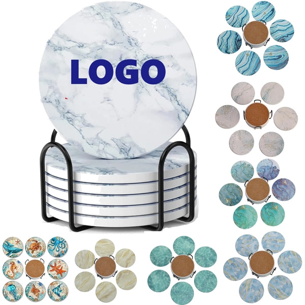 6 Pcs Ceramic Coaster Set with Holder