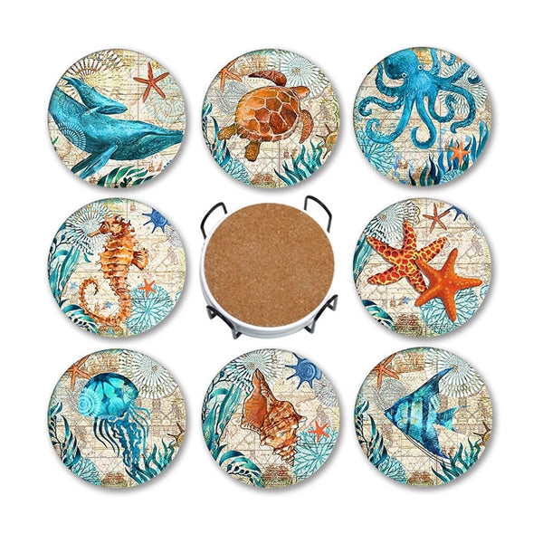 6 Pcs Ceramic Coaster Set with Holder