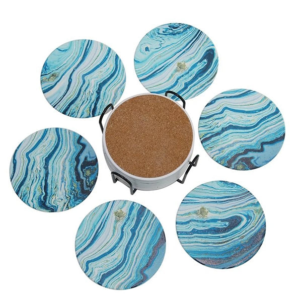6 Pcs Ceramic Coaster Set with Holder