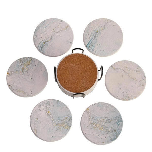 6 Pcs Ceramic Coaster Set with Holder