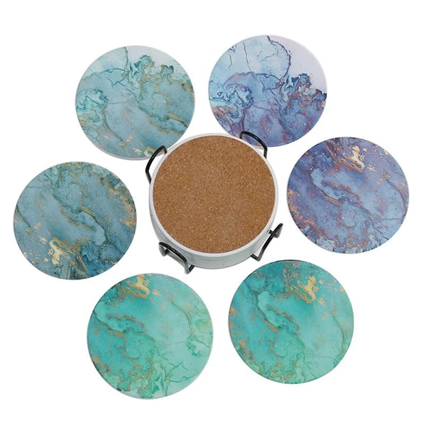 6 Pcs Ceramic Coaster Set with Holder