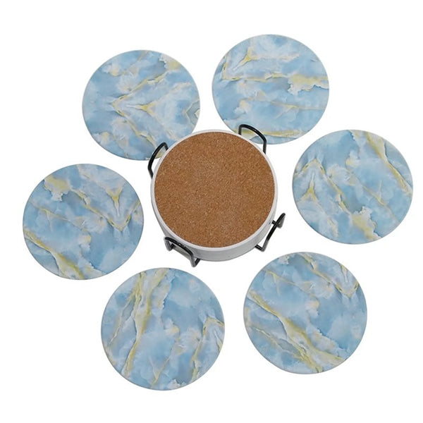 6 Pcs Ceramic Coaster Set with Holder