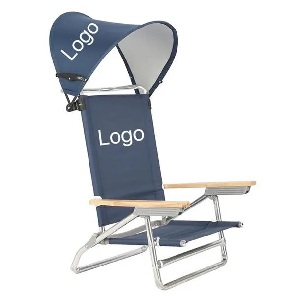 Aluminum Beach Chair with Canopy and Wooden Arms
